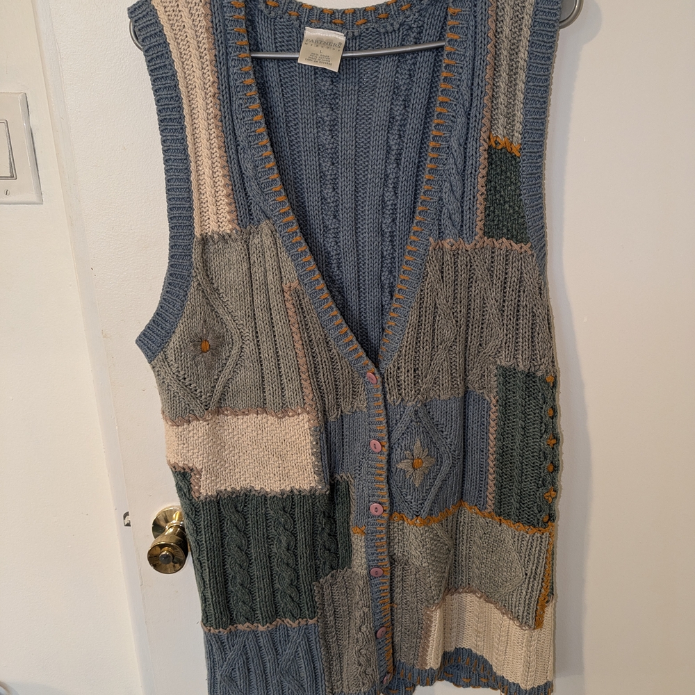 VINTAGE Women's Cable Knit Sweater Vest - Blue Size large